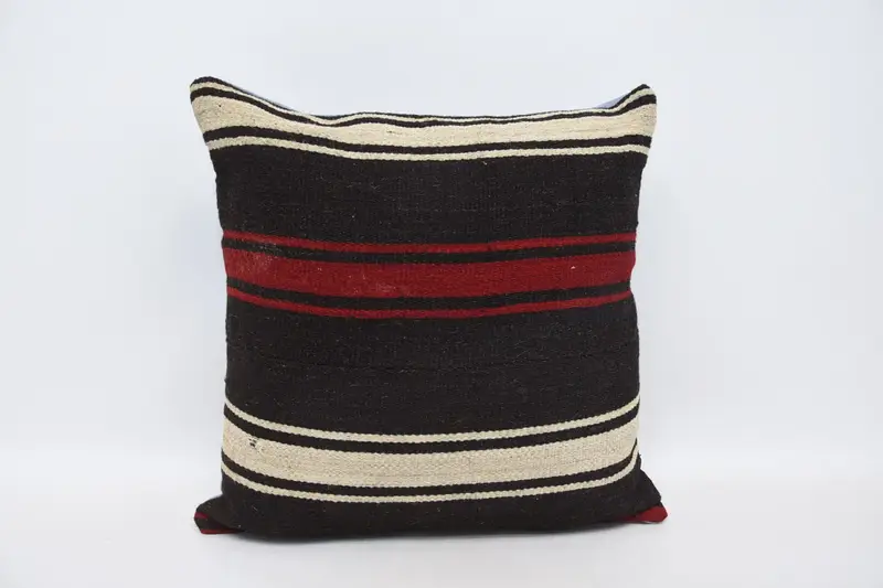 Vintage Striped Pillow Cover, 8x8 inch Brown Moroccan Small Square Pillow - 1