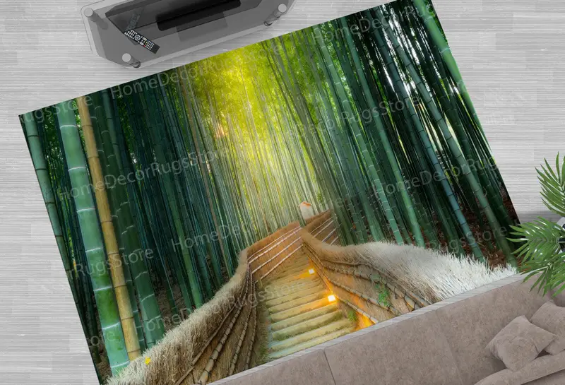 京都の竹林プリントラグ：自然からインスピレーションを得たエレガンス