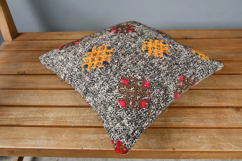 Boho Pillow, Anatolian Cushion Cover, Turkish Corner Cushion, Kilim Pillow Cover, Cushion Case, Antique Pillows, 14x14 Brown Pillow Sham - 2