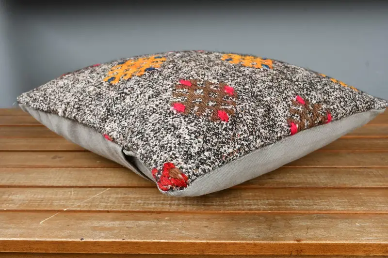 Boho Pillow, Anatolian Cushion Cover, Turkish Corner Cushion, Kilim Pillow Cover, Cushion Case, Antique Pillows, 14x14 Brown Pillow Sham - 4