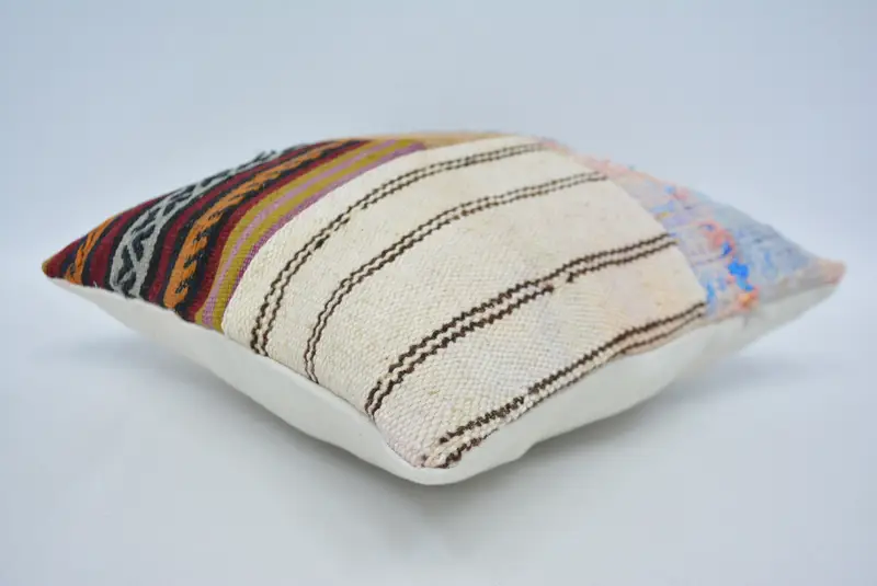 Kilim Rug Pillow Sham, Cushion, 14x14 White Cushion, Decorative Bolster Pillow Case, Boho Pillow Sham Cover, Kilim Pillow Cover, Throw Kilim Pillow - 6