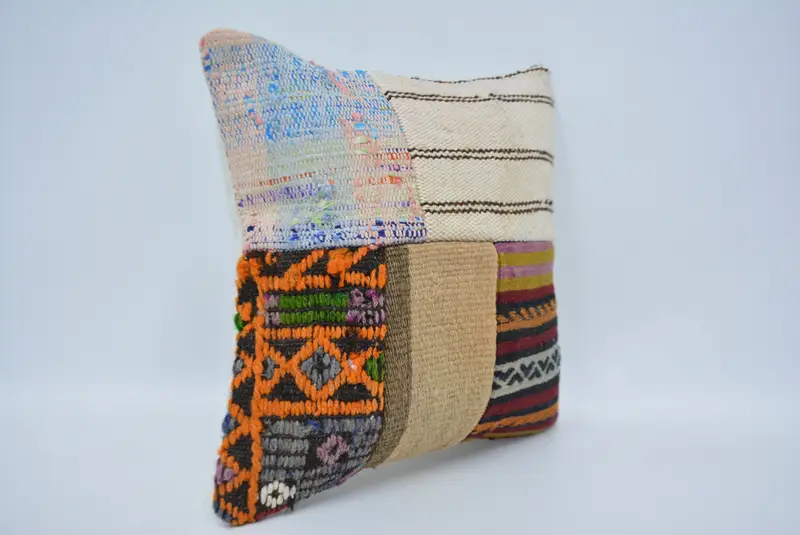 Kilim Rug Pillow Sham, Cushion, 14x14 White Cushion, Decorative Bolster Pillow Case, Boho Pillow Sham Cover, Kilim Pillow Cover, Throw Kilim Pillow - 3