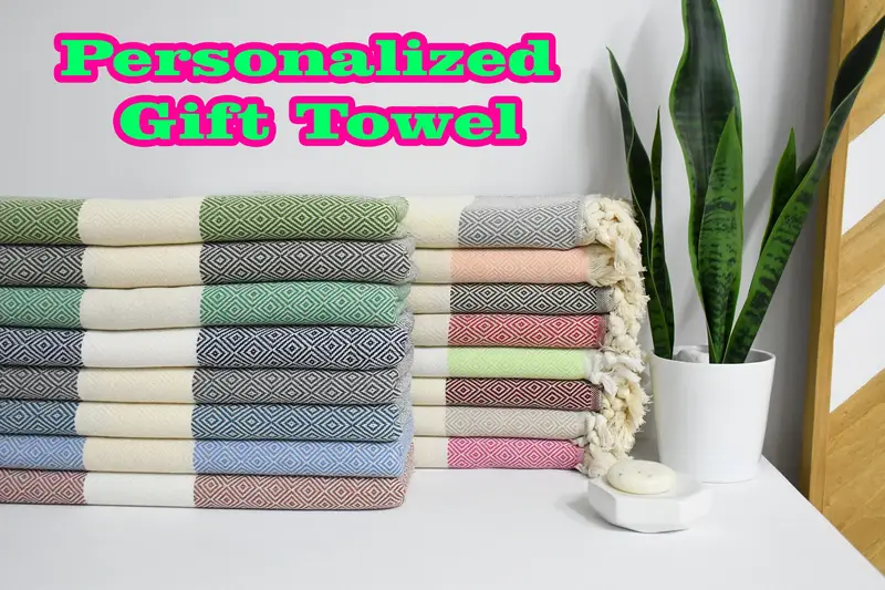 Personalized Hand Towel, 36x20 Cotton Diamond Towel, Bridesmaid Gifts, Personalized Gifts, Valentines Gift, Beach Theme Bachelorette Party - 1