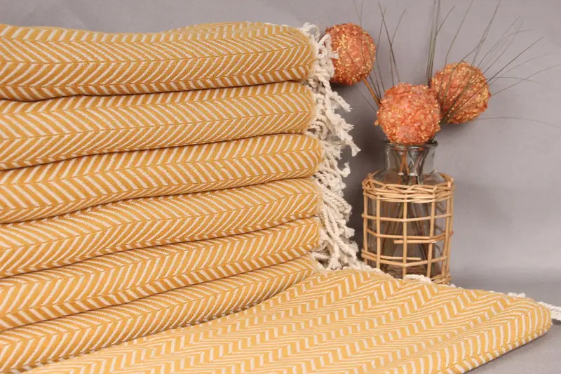 Personalize gifts, Mustard Chevron Towel, Organic Cotton, Beige, 40x71 Inches