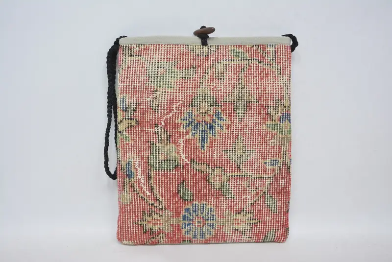 調節可能なストラップ ウール キリム バッグ、ヴィンテージ モチーフ クロスボディ キリム バッグ