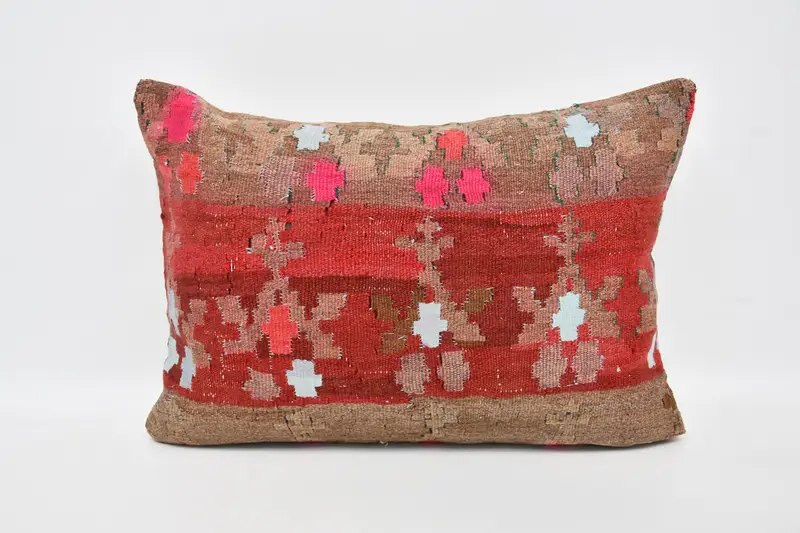 Sustainable Pillow Cover, Decorative Pillow, Home Decor Pillow, Oriental Cushion, Pillow Sham, Kilim Pillow, 20x28 Red Cushion, Turkish Kilim Pillow - 1