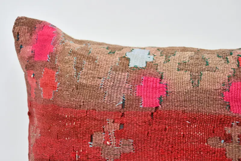 Sustainable Pillow Cover, Decorative Pillow, Home Decor Pillow, Oriental Cushion, Pillow Sham, Kilim Pillow, 20x28 Red Cushion, Turkish Kilim Pillow - 2