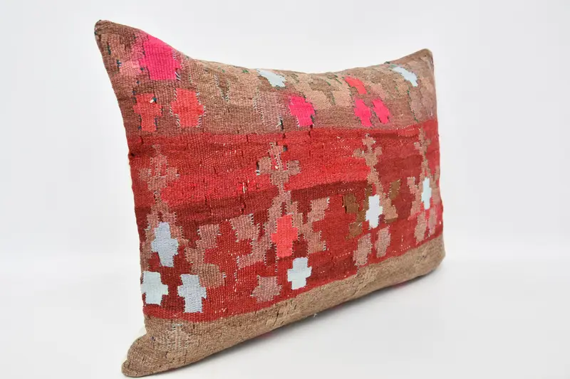 Sustainable Pillow Cover, Decorative Pillow, Home Decor Pillow, Oriental Cushion, Pillow Sham, Kilim Pillow, 20x28 Red Cushion, Turkish Kilim Pillow - 3