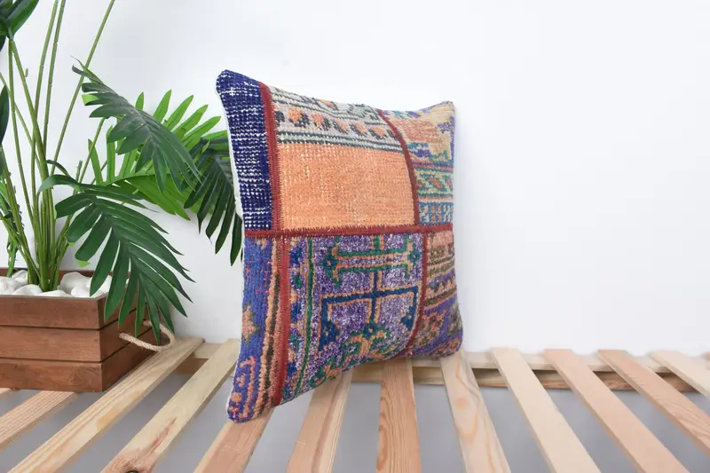 Retro Cushion Case, Cushion Cover, Antique Pillows, Accent Cushion, Turkish Kilim Pillow, Seat Pillow Case, 16x16 Red Cushion, Vintage Kilim Pillow - 4