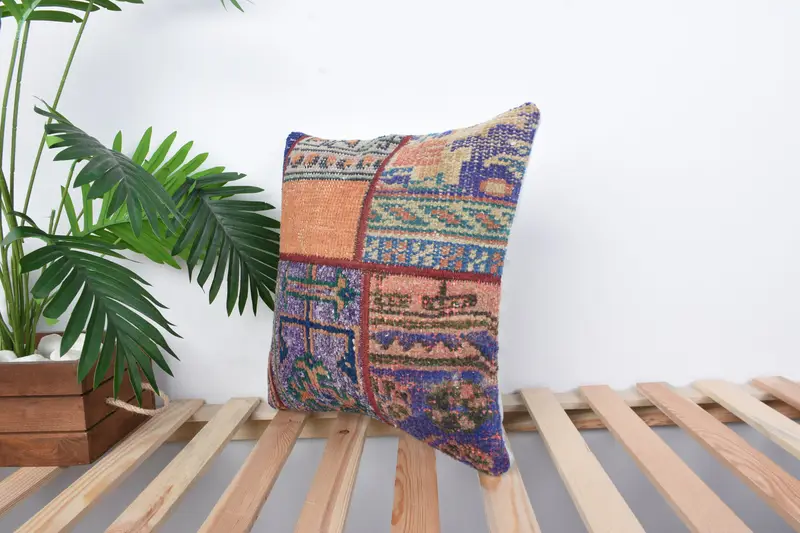Retro Cushion Case, Cushion Cover, Antique Pillows, Accent Cushion, Turkish Kilim Pillow, Seat Pillow Case, 16x16 Red Cushion, Vintage Kilim Pillow - 5