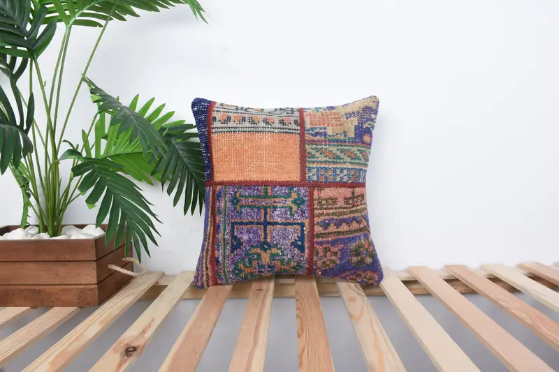 Retro Cushion Case, Cushion Cover, Antique Pillows, Accent Cushion, Turkish Kilim Pillow, Seat Pillow Case, 16x16 Red Cushion, Vintage Kilim Pillow - 1