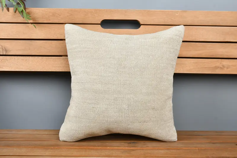 Vintage Kilim Throw Pillow, Handmade Kilim Cushion, Interior Designer Pillow, 16x16 Beige Pillow, Pastel Pillow Cover, Pillow - 6