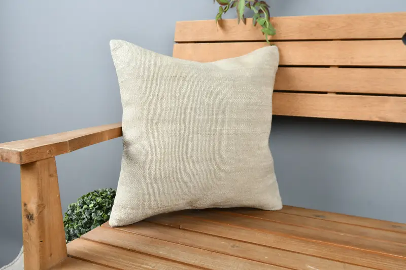 Vintage Kilim Throw Pillow, Handmade Kilim Cushion, Interior Designer Pillow, 16x16 Beige Pillow, Pastel Pillow Cover, Pillow - 1