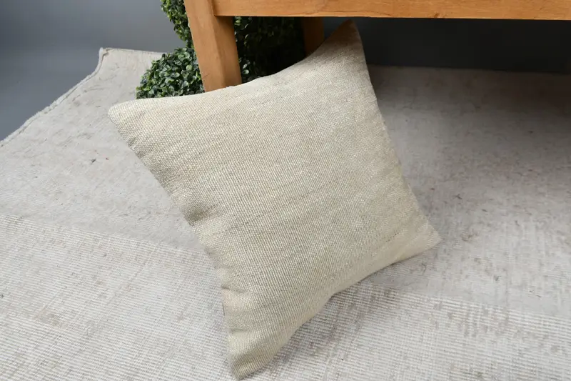 Vintage Kilim Throw Pillow, Handmade Kilim Cushion, Interior Designer Pillow, 16x16 Beige Pillow, Pastel Pillow Cover, Pillow - 7