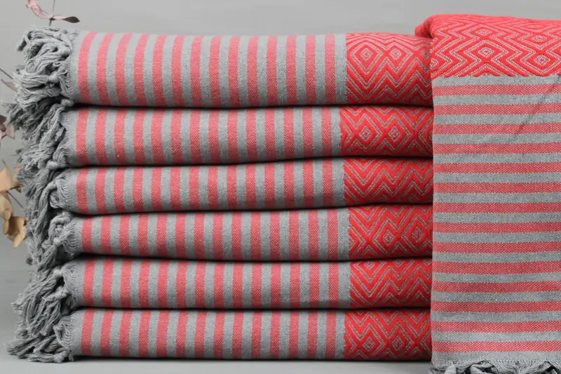 Home Decor Blanket Red Sofa Diamond, Beige, Organic Turkish Cotton, 79x103 Inches