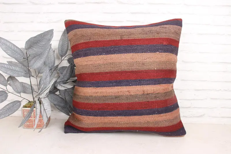Office Chair Cushion Case, 24x24 Red Cushion, Home Decor Pillow, Vintage Kilim Throw Pillow, Outdoor Bolster Cushion Case, Pillow Sham, Boho Pillow - 1