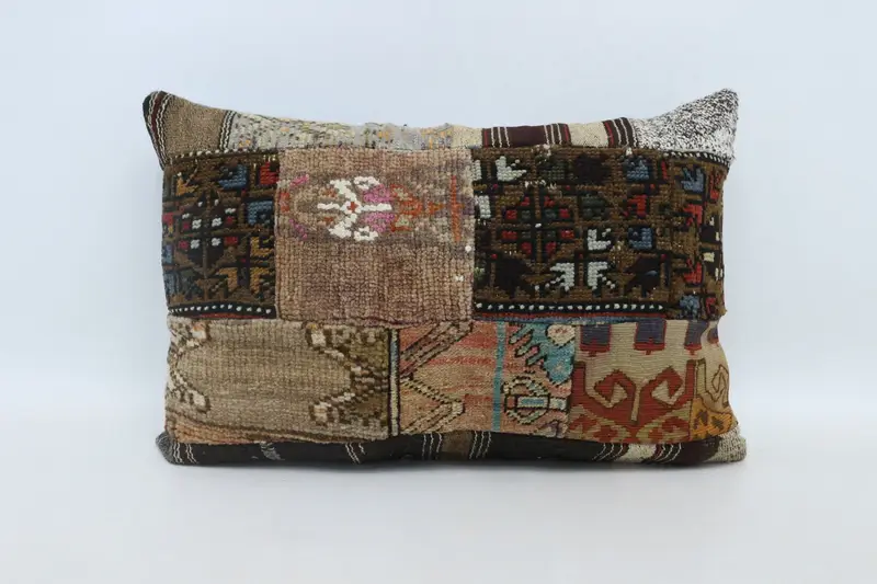Turkish Pillow, Pillow, Interior Designer Pillow, Customized Pillow, Knitted Pillow Case, 16x24 Brown Cushion Cover, Handmade Kilim Cushion - 1