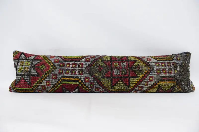Geometrischer Vintage-Kissenbezug für Gästezimmer, rotes marokkanisches 30,5 x 119,4 cm großes Kissen - 1
