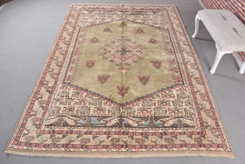 Yeşil & Bej Patchwork Halı, 7.1x10 ft Zarif Dekor