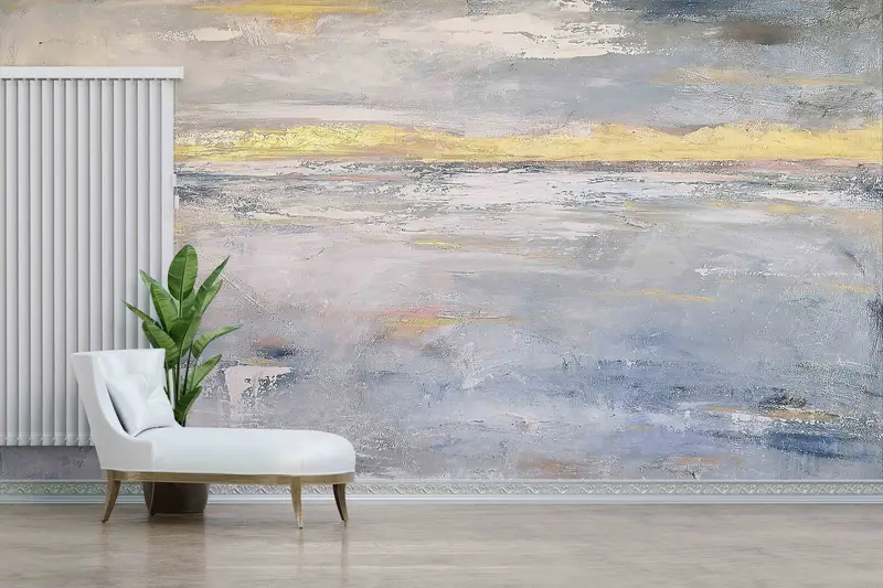 素朴なロフトプリント壁紙: トレンディなグレートーンの抽象的な石膏デザイン