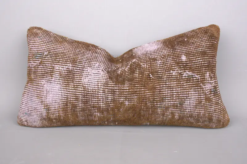 Handgefertigtes südwestliches Kelimkissen, braunes und weißes Vintage-Wurfkissen