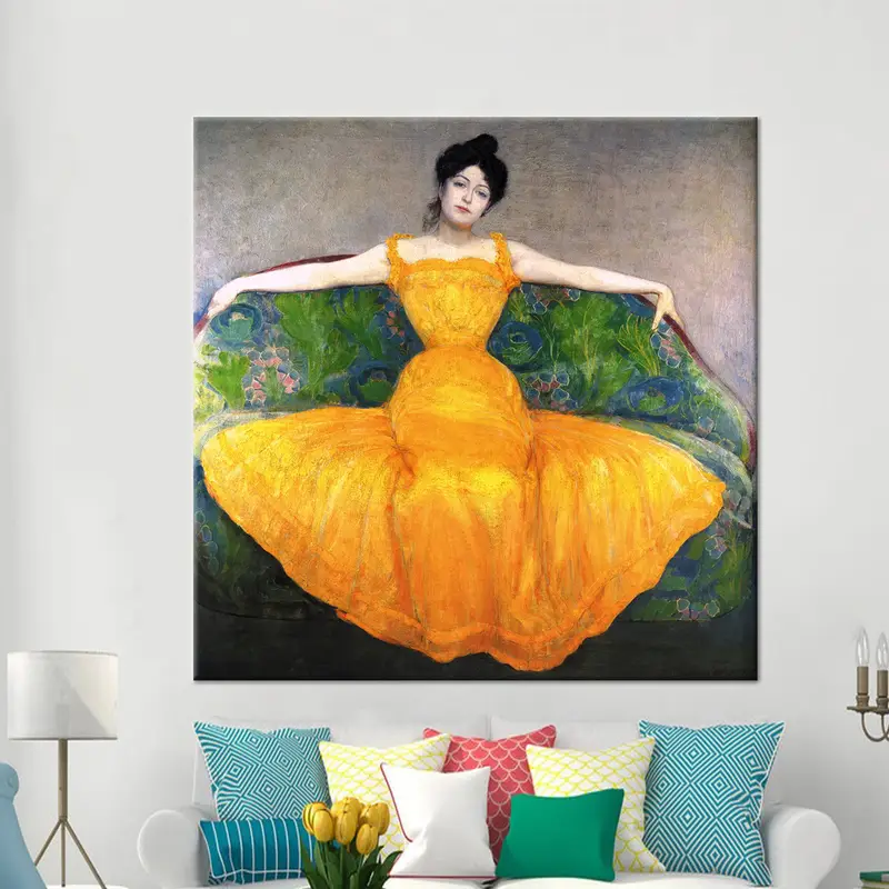 Impresión en lienzo naranja de mujer abstracta de moda para decoración de habitación de niña