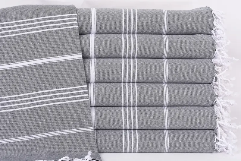 Personalized Turkish Beach Towel Gray Stripes, Organic Cotton, 70x40 Inches