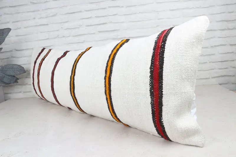16x48 White Pillow, Antique Pillows, Handwoven Pillow Case, Colorful Pillow Case, Vintage Pillow, Cushion Case, Kilim Pillow Cover - 5