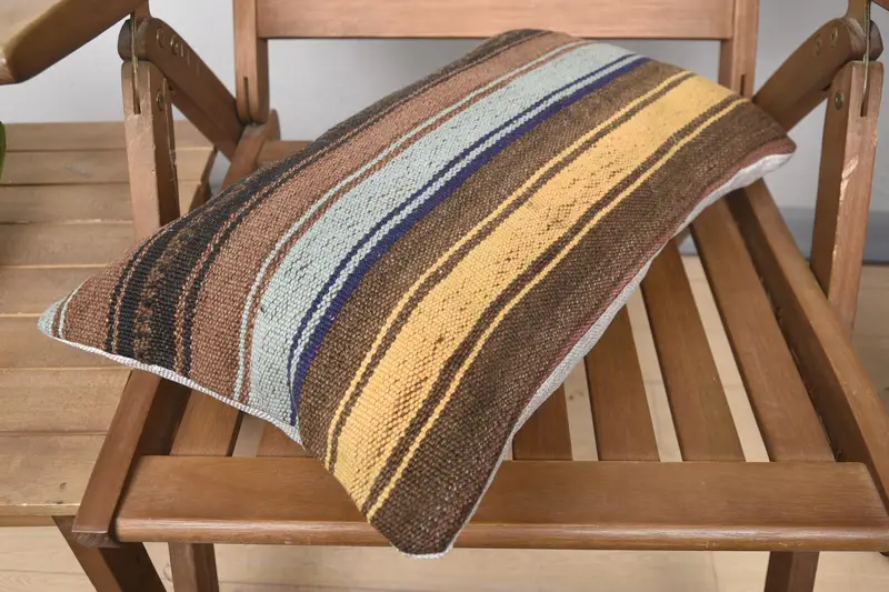 12x20 Brown Pillow, Couch Pillow Case, Vintage Kilim Pillow, Tapestry Pillow Sham, Home Decor Pillow, Handmade Kilim Cushion, Cushion Cover - 4