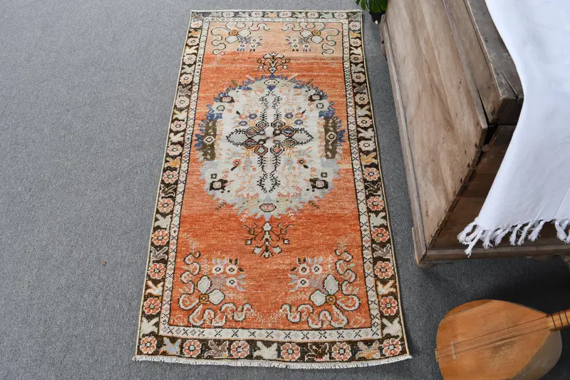 Handmade Red & Beige Check Rug, 0.2x0.4 ft