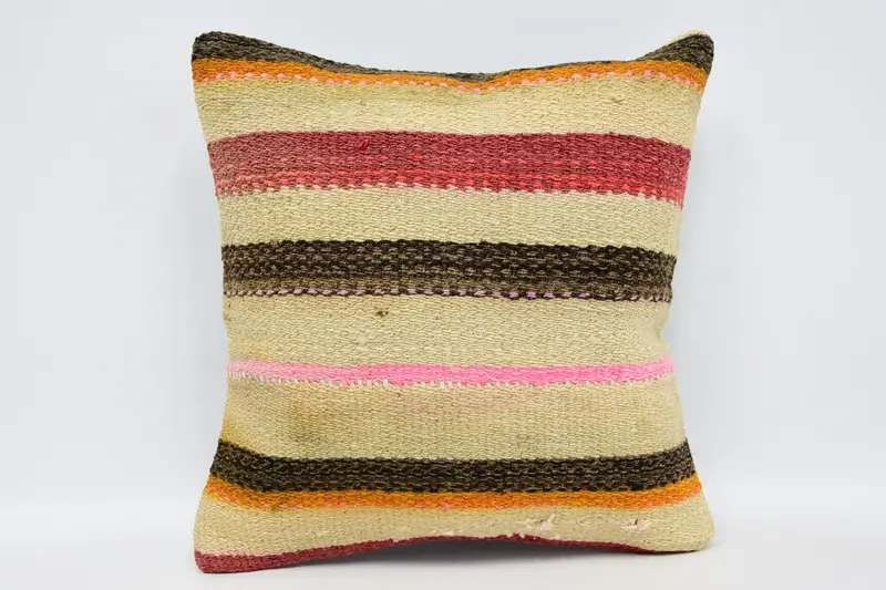 Small Square Turkish Moroccan Pillowcase, Striped Home Refresh Beige Pillow Sham - 1