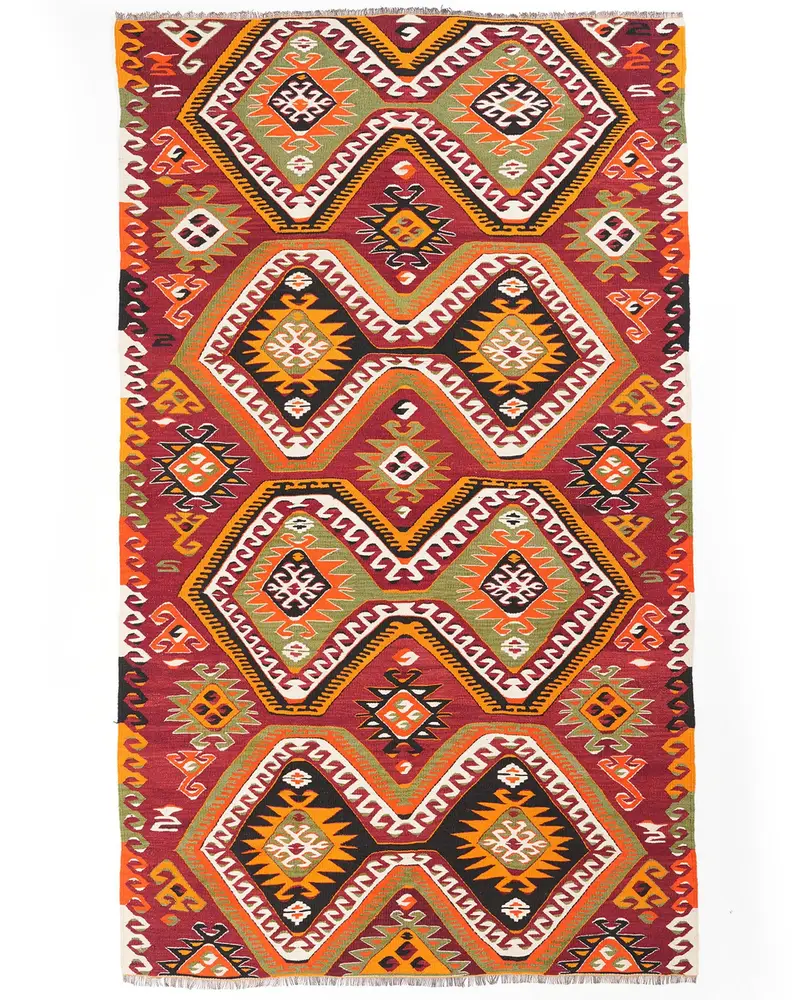 Alfombra Roja con Detalles Verdes, 5,6x9,2ft Elegant Flooring