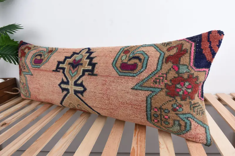 Kilim Cushion Sham, Turkish Pillow, Meditation Pillow Case, 16x43 Red Cushion, Knitted Pillow Sham, Handmade Kilim Cushion, Pillow Sham - 5