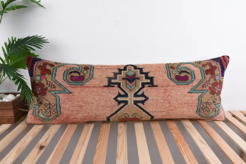 Kilim Cushion Sham, Turkish Pillow, Meditation Pillow Case, 16x43 Red Cushion, Knitted Pillow Sham, Handmade Kilim Cushion, Pillow Sham - 1