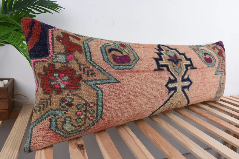 Kilim Cushion Sham, Turkish Pillow, Meditation Pillow Case, 16x43 Red Cushion, Knitted Pillow Sham, Handmade Kilim Cushion, Pillow Sham - 4