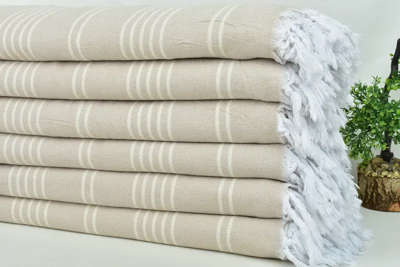 Bridal Shower Gift, 96x70 Cotton Striped Towel, Housewarming Gift, Wedding Gift Customized Blanket, Turkish Bedcover, Home Gift, Woven Throw Blanket - 3