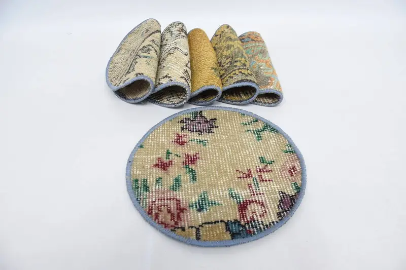 Manteles individuales de círculo bohemio, decoración de lana de algodón verde y beige