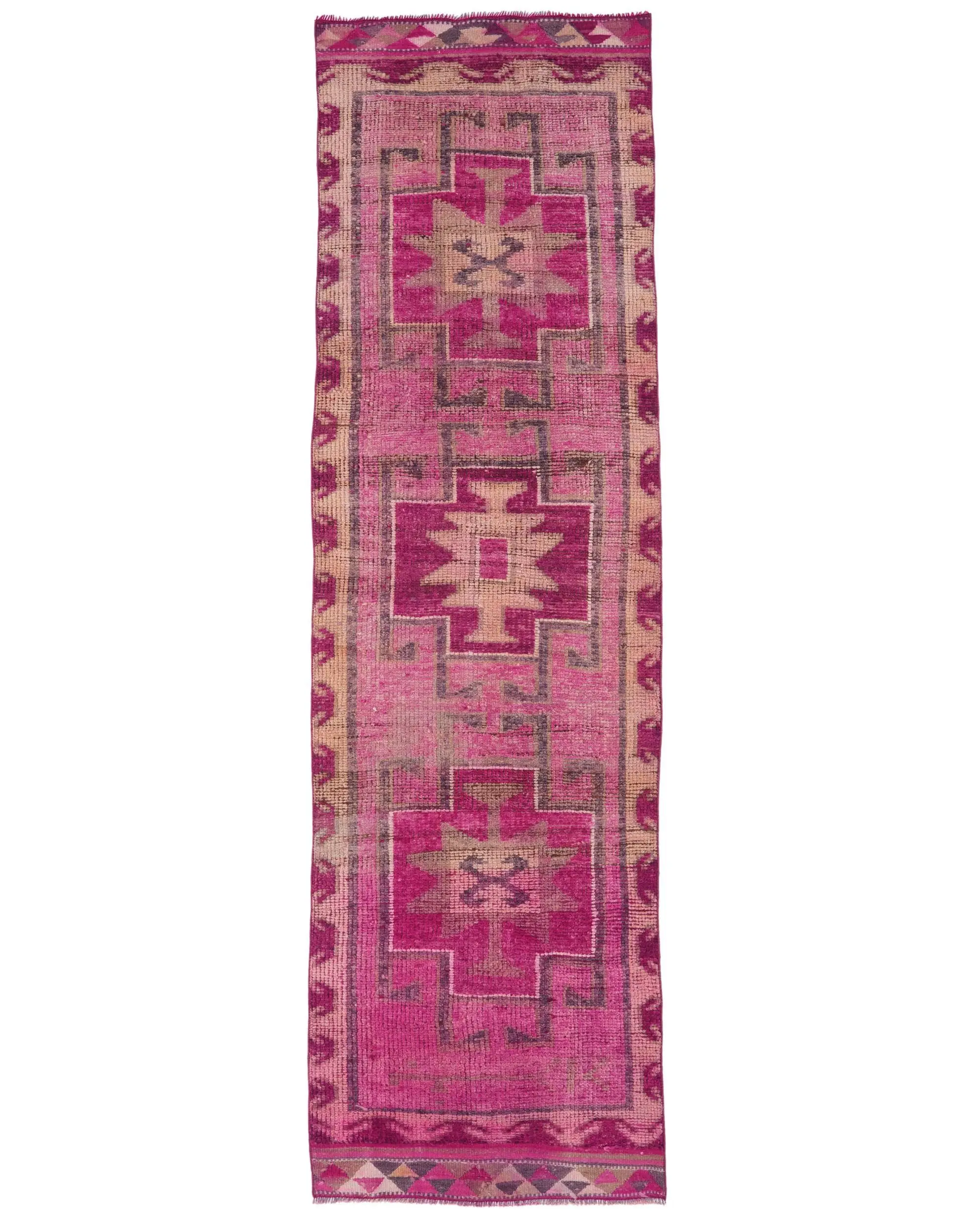 Pink & Beige Check Rug, 3,1x11,3 ft Chic Addition - 1