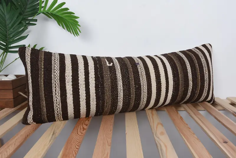 Knitted Cushion Case, Turkish Pillow, 12x36 Brown Pillow Case, Vintage Kilim Throw Pillow, Handmade Kilim Cushion, Knitted Pillow Sham, Cushion Case - 4