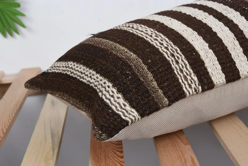 Knitted Cushion Case, Turkish Pillow, 12x36 Brown Pillow Case, Vintage Kilim Throw Pillow, Handmade Kilim Cushion, Knitted Pillow Sham, Cushion Case - 6