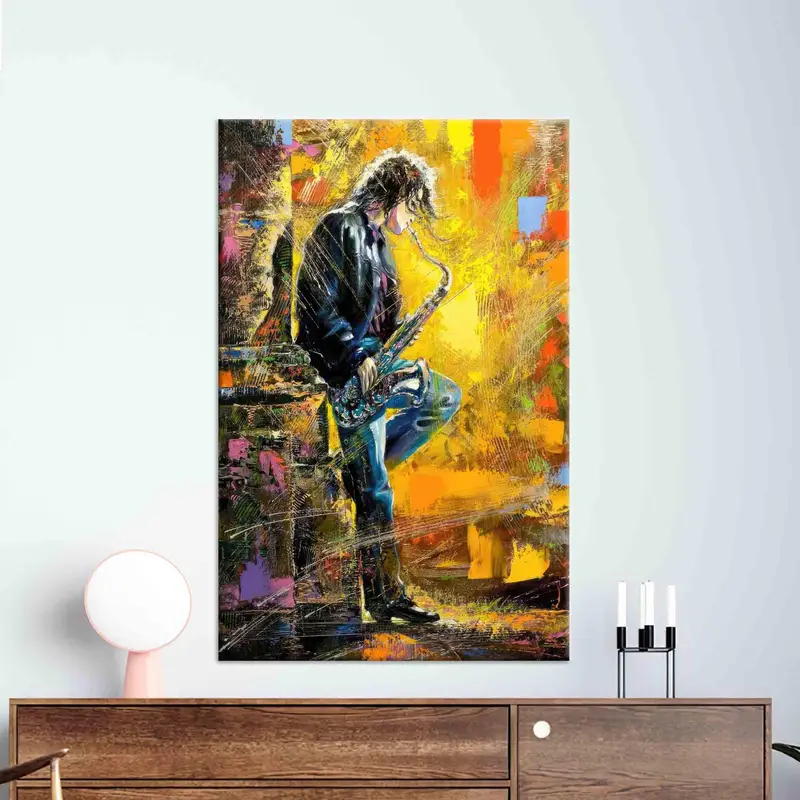 Moderne gelbe abstrakte Jazz-Leinwand für trendiges Jungen-/Mädchenzimmer