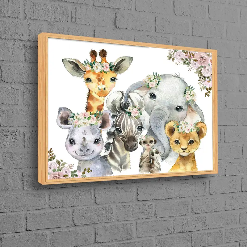 モダンなジャングルの動物プリントキャンバス、トレンディなベビールームの装飾用