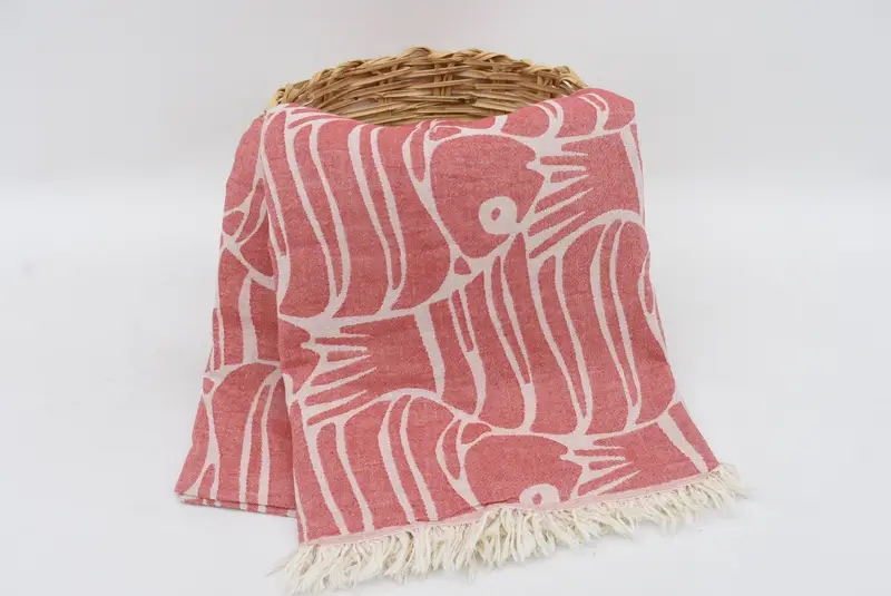 Boho Throw Blankets, Spa Gift, 108x104 Cotton Fish Design Towel, Woven Throw Blanket, Turkish Towel Beach Blanket, Bridesmaid Gifts - 6