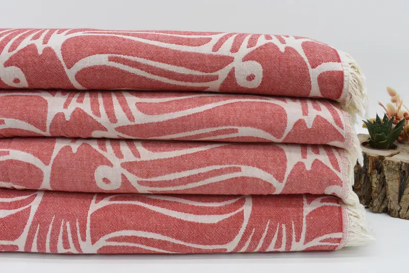 Boho Throw Blankets, Spa Gift, 108x104 Cotton Fish Design Towel, Woven Throw Blanket, Turkish Towel Beach Blanket, Bridesmaid Gifts - 2