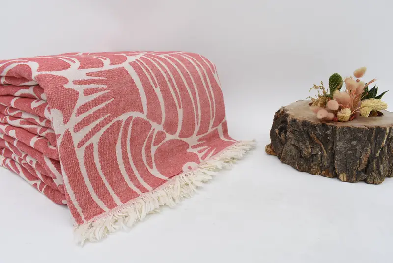 Boho Throw Blankets, Spa Gift, 108x104 Cotton Fish Design Towel, Woven Throw Blanket, Turkish Towel Beach Blanket, Bridesmaid Gifts - 3