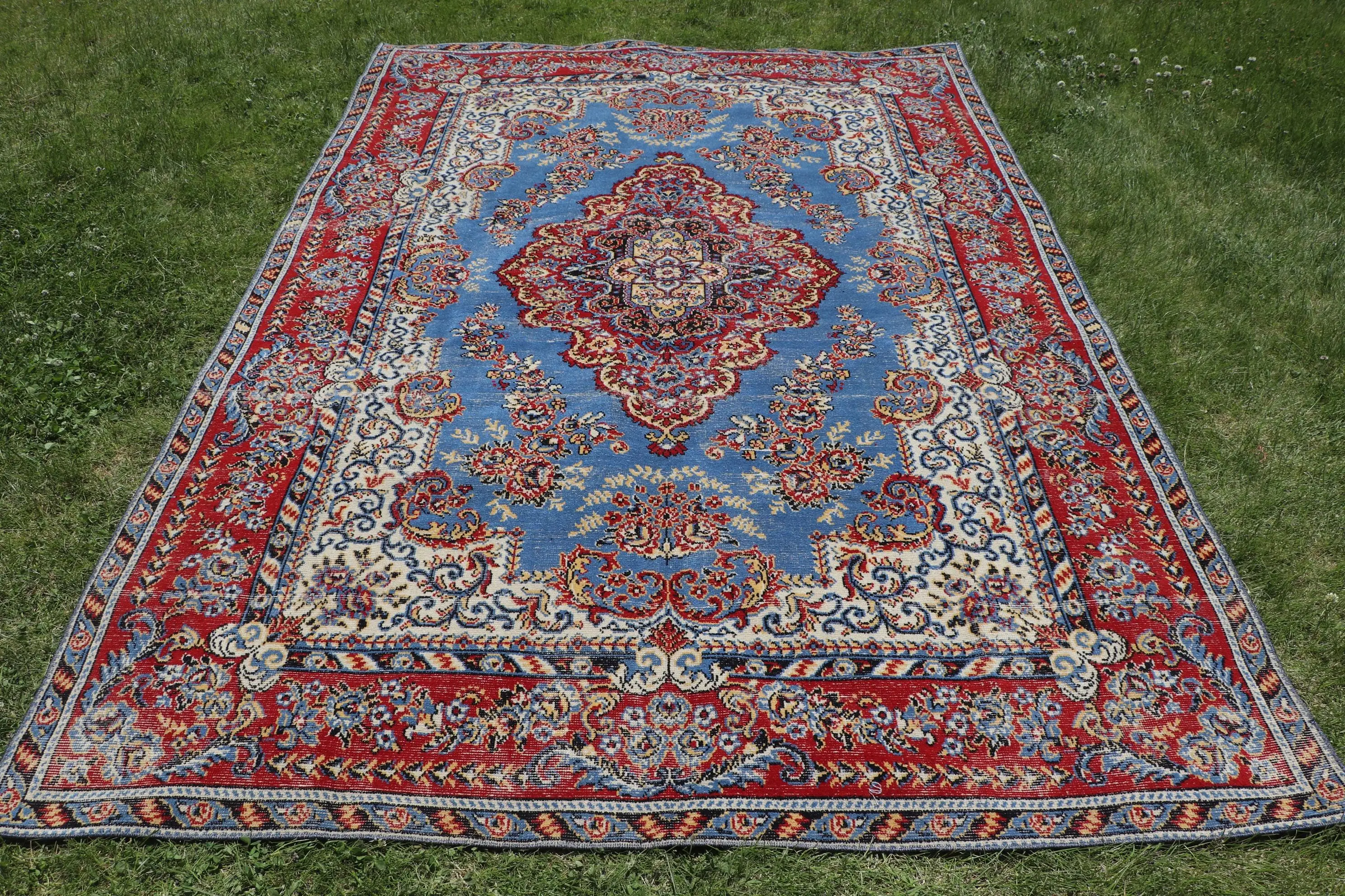 トルコヴィンテージラグ 188x278cm レッドストライプラグ - 1