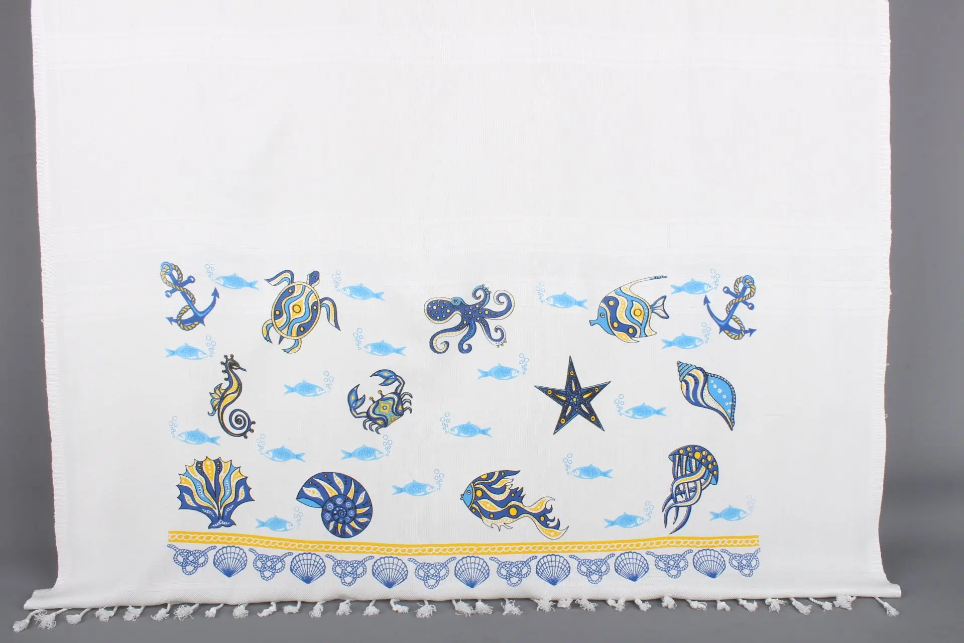 Beach Towel Yellow-Blue Cotton Sea Patterned, 40x71 Inches - 1