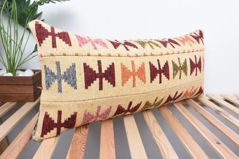 Pillow Sham, Vintage Cushion Case, Boho Pillow, Interior Designer Pillow, 16x36 Beige Cushion Cover, Ethnical Kilim Rug Pillow - 4