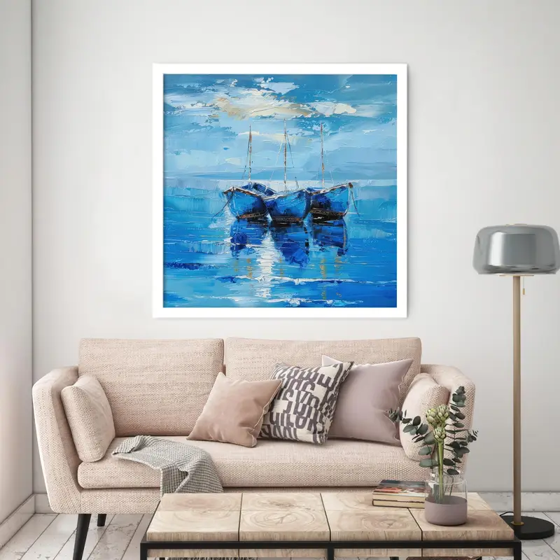 Modern Printed Glass: Abstract Sea Landscape for Elegant Office Decor