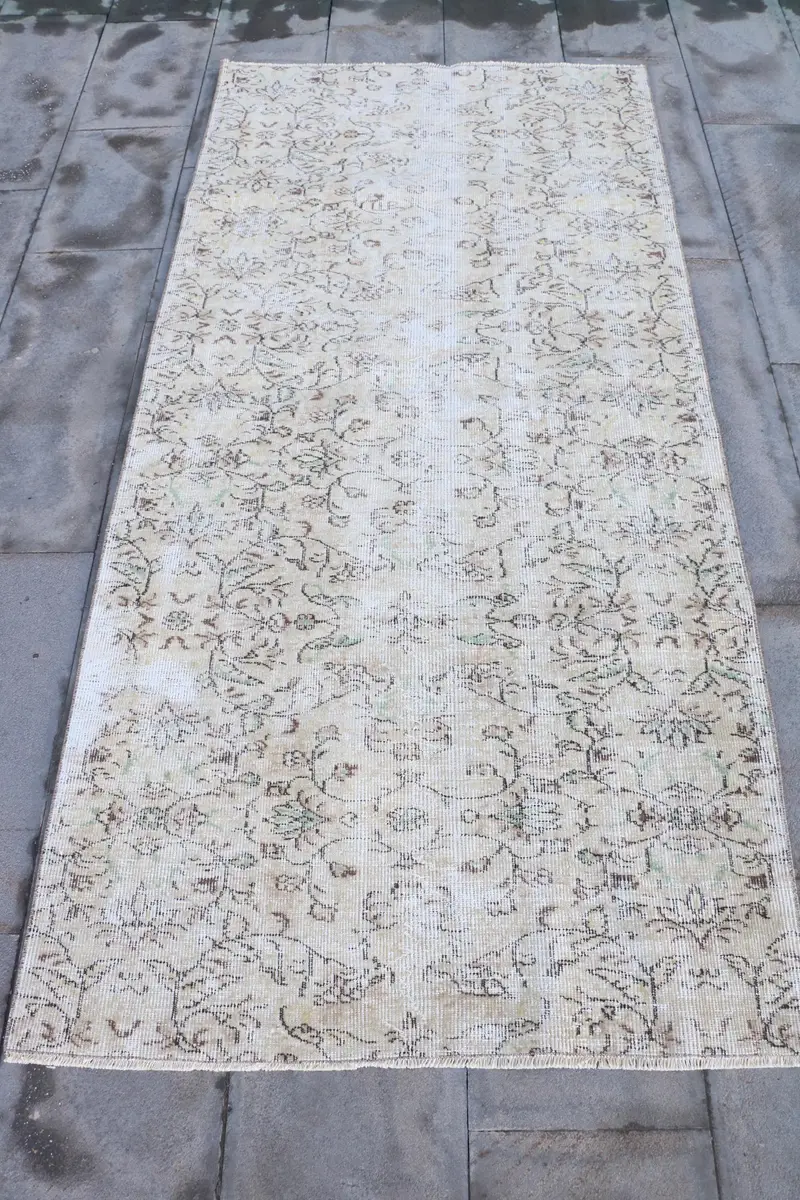 ブラウン、グリーンフローラルラグ、3.4x7.3フィートのシックな装飾